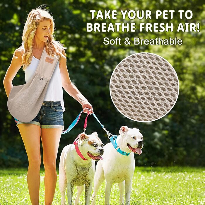 Сумка-переноска для собак з дихаючої сітки, регульований ремінь, сумка з кишенею, переноска для собак для подорожей на відкритому повітрі (Бежевий-L)