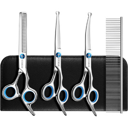 Набір для грумінгу собак 5 в 1: професійні ножиці для грумінгу з безпечними закругленими кінцями, срібні