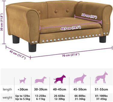 Крісло-ліжко для собак, м'яке ліжко для тварин, лежанка для маленьких собак та котів, лежанка для домашніх тварин, велюр (70 x 45 x 30 см, коричневий)