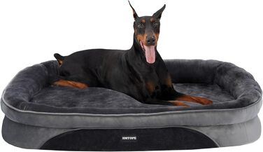 Ортопедичне ліжко для собак, собаче ліжко-софа з валиком для шиї, кошик для собак з неслизьким дном, знімне та пральне, для великих собак, 122 x 90 x 19 см, темно-сірий