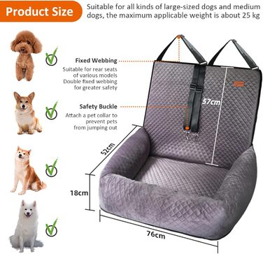 Автокрісло для собак JAOGAUS: безпечне та зручне автокрісло для середніх та великих собак, з безпечним ременем та легкою у догляді підкладкою