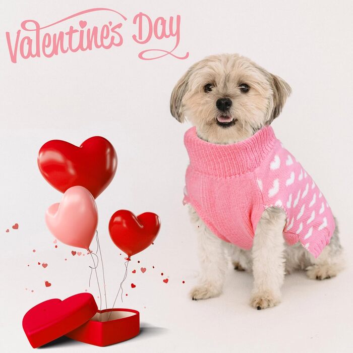 Вовняний пуловер для собак на День святого Валентина, рожеве сердечко, розмір L