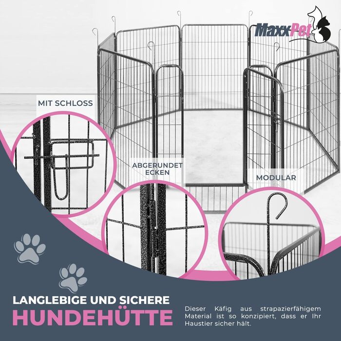 MaxxPet Вольєр для цуценят, складаний з дверима, 16 секцій, 80x80 см, для дому та саду