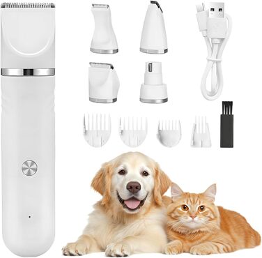 Набір для стрижки собак Journeyside 4-в-1: професійна бездротова машинка для собак та котів з 4 насадками, білий колір