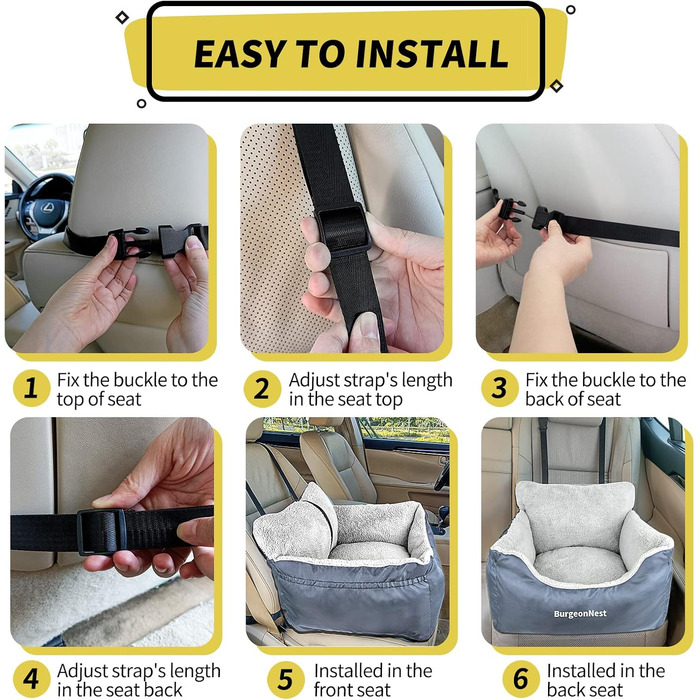 Автокрісло для собак BurgeonNest: зручне та портативне ліжко для маленьких собак, з кишенями та поводом, легко миється