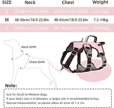 Нашийник для собак з двома ручками та кліпсами для повідків, анти-тяга, для собак середніх та маленьких порід, цуценят (чорний, рожевий)