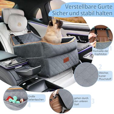 Підвищення для собак, сіре, до 15 кг, знімний, миючий, з кишенями для зберігання, для передніх та задніх сидінь