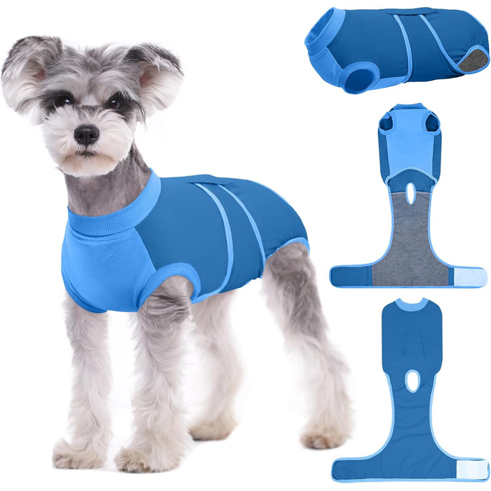 Захисний одяг для собак після операції Kuoser M – Дихаючий захисний костюм для сук та песиків, альтернатива електронному нашийнику, блакитний (34-41см;49-59см)