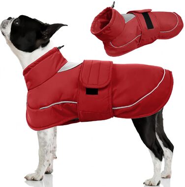 Тепла водонепроникна куртка для собак Kuoser з світловідбиваючим дизайном, шнурком на шиї, зручна застібка на липучці, червона M