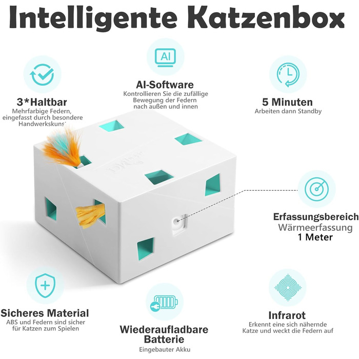 Інтерактивна іграшка для котів Migipaws 3 в 1: MigiBox з 12 отворами, електрична, з підсвічуванням, паперова, для розваги котів, перезаряджається