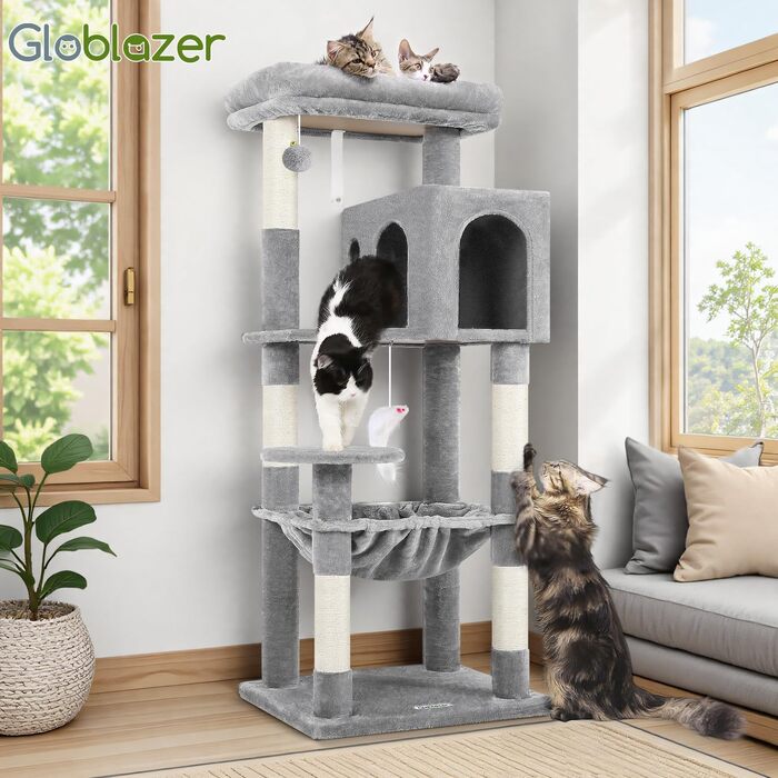 Комплекс для котів Globlazer Kratzbaum з гамаком 45x40 см, будиночком, платформами, 137 см, світло-сірий