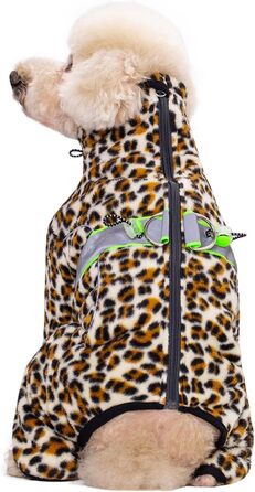 Зимовий теплий костюм для собак, флісова куртка з регульованими лапами та D-подібним кільцем, для маленьких собак, колір Батик Блакитний, розмір S (X-Small, леопард)