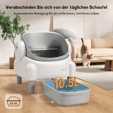 Автоматичний лоток для котів з відкриванням зверху, з керуванням через додаток, датчиком безпеки та 2 рулонами наповнювача, білий та сірий (MN-2) MN-1