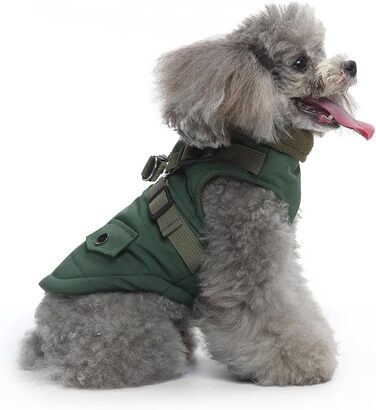 Вітростійка куртка для собак, тепла жилетка для цуценят та собак середніх розмірів, зелена, XL. З D-початком та блискавкою на спині.