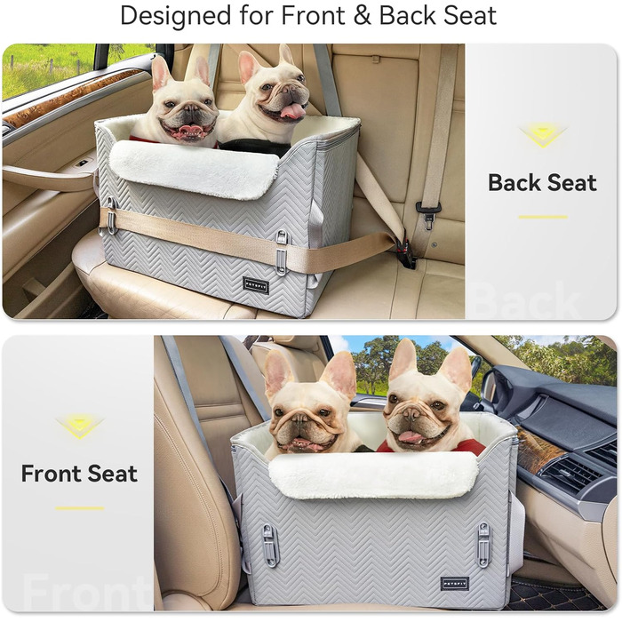 Автокрісло для собак Petfit, сіре та біле, для маленьких собак, з фіксатором ременя безпеки, автокорзина, автоліжко, знімні чохли
