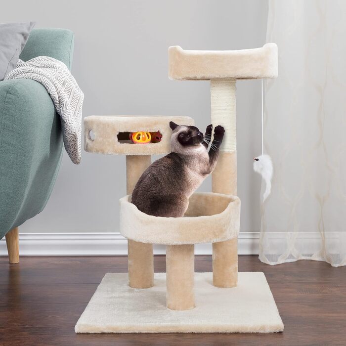 Котячий комплекс PETMAKER з 3 рівнями, 2 підвісними іграшками та 3 м'ячиками, 69,8 см, світло-коричневий