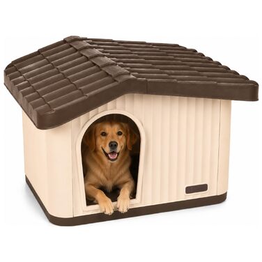 Будник для котів та собак VOUNOT всесезонний (Indoor/Outdoor), водонепроникний будинок для домашніх тварин з вентиляцією та похилим дахом, бежевий, 75 x 63 x 51 см