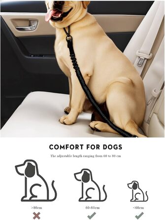 Ремінь безпеки для собак в авто: 2 шт., чорний, 60 см, з регулюванням та амортизацією