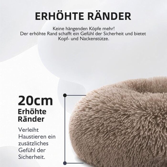 М'яке та затишне ліжко для собак та котів, кругле, плюшеве, ліжко-софа, для маленьких, середніх та великих тварин, ліжко у вигляді пончика, 50x50x20 см, колір: кавовий