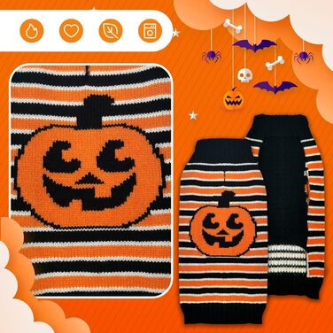 Пуловер для собак PETCARE, в'язаний, смугастий, з мотивом гарбуза, для котів, цуценят, костюм для домашніх тварин, Хелловін, відпочинок, вечірка, для маленьких, середніх та великих собак, одяг (смугастий, розмір XL), XL, помаранчевий