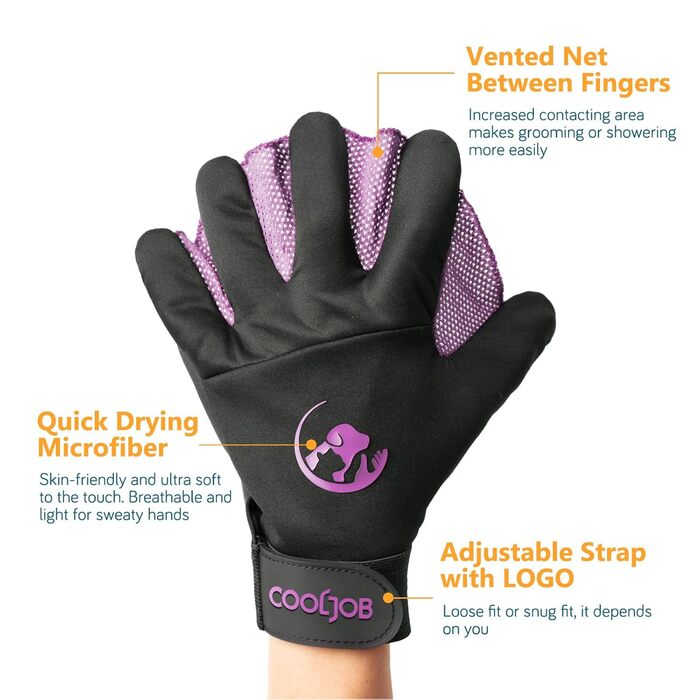 Рукавички для грумінгу COOLJOB, рукавички для миття шерсті тварин, рукавички для розчісування та видалення шерсті, для котів, собак, коней, кроликів (S-M)