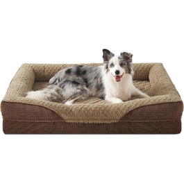 Ортопедичне ліжко для собак великих порід від INVENHO, велике (35'x 25'x 7'), коричневе, з пам'яті ефекту, водонепроникне, знімний, миючий чохол
