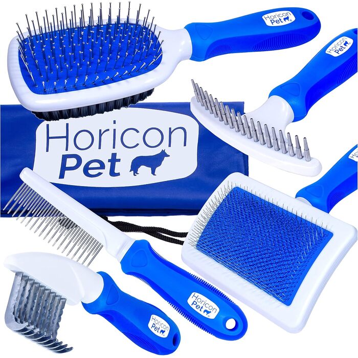 Набір для догляду за шерстю собак Horicon Pet 6-в-1: преміум щітки, гребені, пуходерка, куляста щетина, борстяна щітка, зігнуте лезо, інструменти для видалення ковтунів та линяння