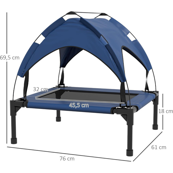 PawHut Підвищене собаче ліжко з балдахіном, ліжко для домашніх тварин, вулична лежанка для собак з дахом, дихаюча, для маленьких та середніх собак, Оксфорд, 76 x 61 x 69,5 см (76 x 61 x 70 см, Блакитний)