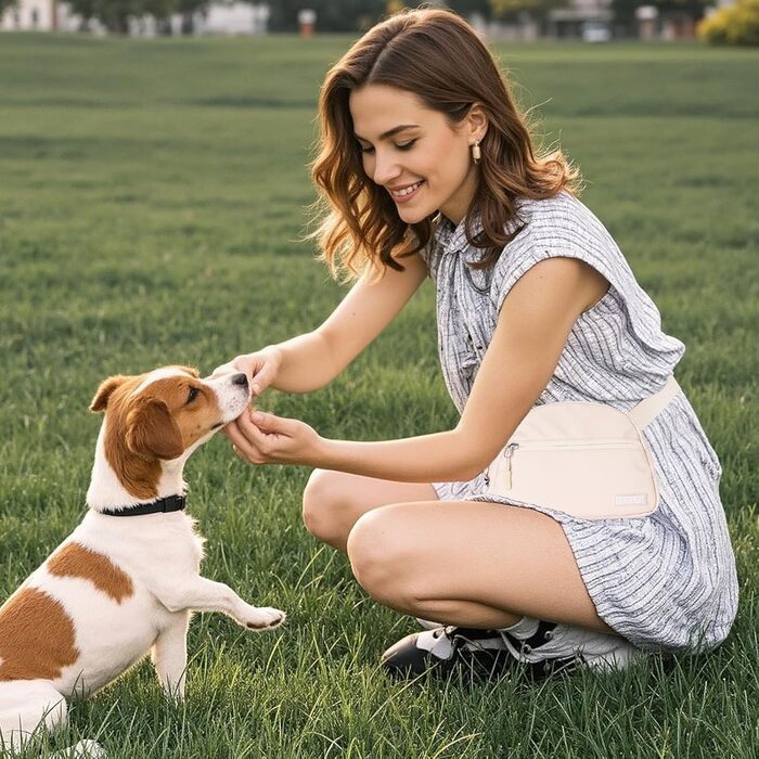 Сумка для дресирування собак Leckerlibeutel, кремового кольору, з контейнером для відходів та тримачем пакетів