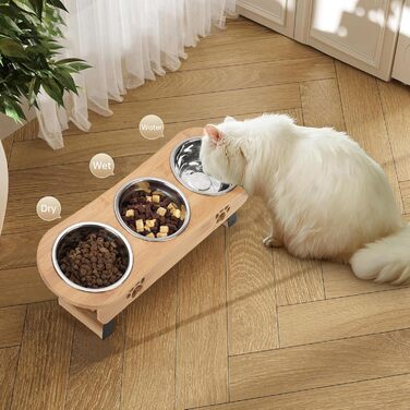 Підвищені годівниці для котів Optyuwah - набір 3 шт. з регулюванням висоти, з нержавіючої сталі, для води та корму, підходять для котів та маленьких собак, жовті