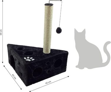 Дряпка для котів Dehner Tammy, 68 x 45 x 45 см, плюш/фліс/сизаль, чорна