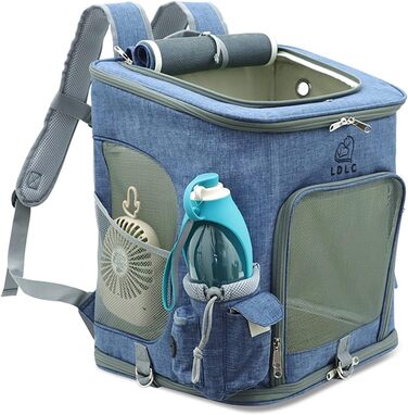 PETCUTE Рюкзак для собак і котів, складаний, з знімним килимком, дихаючий, з регульованими ременями, сумка для подорожей на відкритому повітрі (Темно-синій)