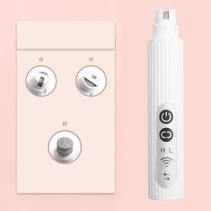 Шліфувальник для собачих кігтів | 3-ступеневий акумуляторний портативний шліфувальник кігтів з LED | Компактний інструмент для догляду за кігтями - для дорослих, сім'ї, друзів, жінок та чоловіків (білий)