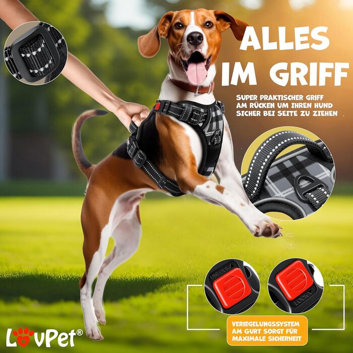 LOVPET® Безудушне шлея для малих собак і цуценят, антрацит S, регульована, дихаюча, з ручкою та світловідбивачем, мішечок у комплекті