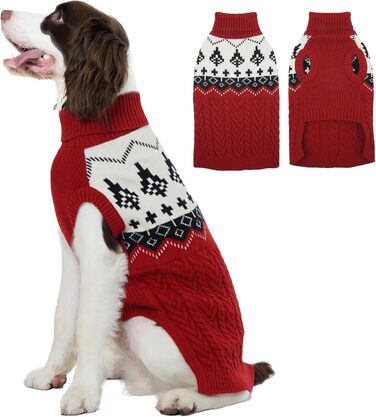 Теплий зимовий светр для собак Kuoser, червоний, XL. Зимовий пуловер для великих собак, м'яка та тепла собача одіяг.