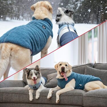 Зимовий одяг для собак: двосторонній водонепроникний теплий зимовий костюм з флісовою підкладкою, зручний застібкою-блискавкою, синій, розмір S (обхват грудей 58-60см, довжина спини 40см)