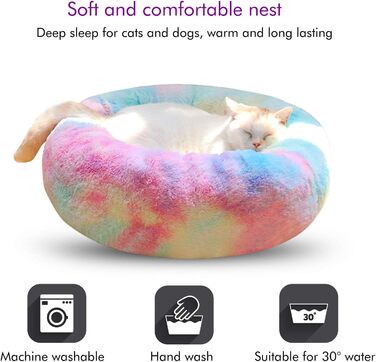 Кругле ліжко для собак Petcute, корзина для котів та домашніх тварин, м'яке, миється, рожевий кісточка, XS (40 см)