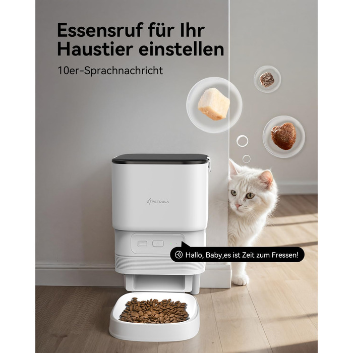 Автоматичний годівник для котів з Wi-Fi, 4L, керування через додаток, 10s запис голосу, для котів та собак (білий)