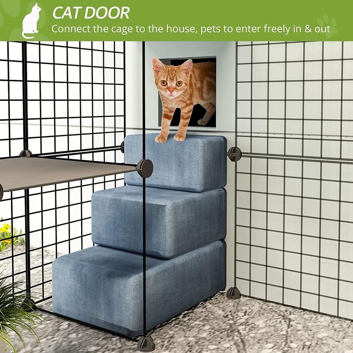 Вуличний котячий вольєр OutdoorCat з великою дверима, 140×105×105 см, будиночок для котів з платформами, DIY будка для собак, просторий тренувальний майданчик для 1–4 котів