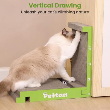 PETTOM Кігтеточка для котів з м'ячиком, з картонної коробки, 66*30 см, двостороння, 43*24*6 см
