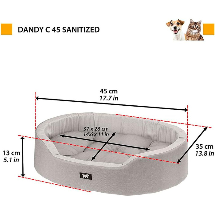 Крісло-ліжко для собак Ferplast - м'яке ліжко для маленьких собак з антибактеріальним захистом, бавовна, 45 x 35 x 13 см, сірий колір