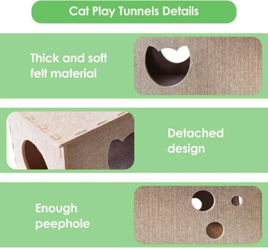 Туннель для котів Homegroove, великий філц L-подібної форми, інтерактивний, DIY, з отворами для спостереження (Бежевий, Прямий)