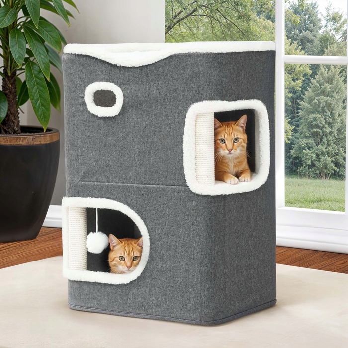 Будиночок для котів (35*45*63 см) — двоповерхове тепле ліжечко на зиму
