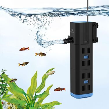 Внутрішній акваріумний фільтр fishkeeper 4-в-1, 500 л/год для акваріумів 30-120 л, pompa з аератором та створювачем течії, 6 Вт