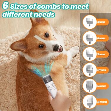 Машинка для стрижки собак з пилососом, 13000PA, 7 насадок для грумінгу, триммер для лап, щітка, гребінець, 3 рівні всмоктування