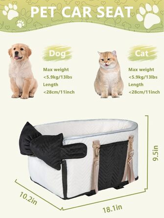 Автомобільний крісло для собак, переноска для маленьких собак до 5,9 кг, з м'яким, знімним, миючим подушечкою