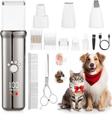 Триммер для собак 4-в-1: машинка для стрижки, ножиці, точилка для кігтів, гребінець. Безшумна, акумуляторна. Підходить для собак та котів.