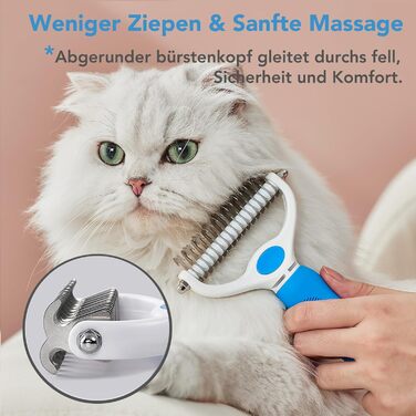 Двостороння щітка для собак та котів з довгою шерстю, видаляє підшерсток та ковтуни. Професійна щітка для грумінгу домашніх тварин (Блакитна)