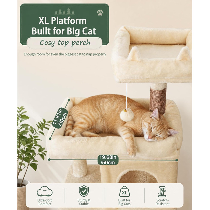 Комплекс для котів Kratzbaum XL 173 см бежевий: Дряпка, будиночок, платформа, кошик, сизаль