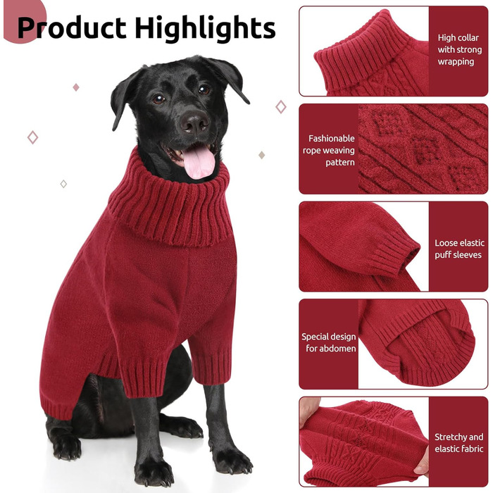 Пуловер для собак SAWMONG для великих собак, в'язаний пуловер з коміром-горловиною, світшот, класичний зимовий, теплий одяг для домашніх тварин для хлопчиків, дівчаток, пуловер для домашніх тварин, Чихуахуа, Французький бульдог (XX-Large, Червоний/Подорож